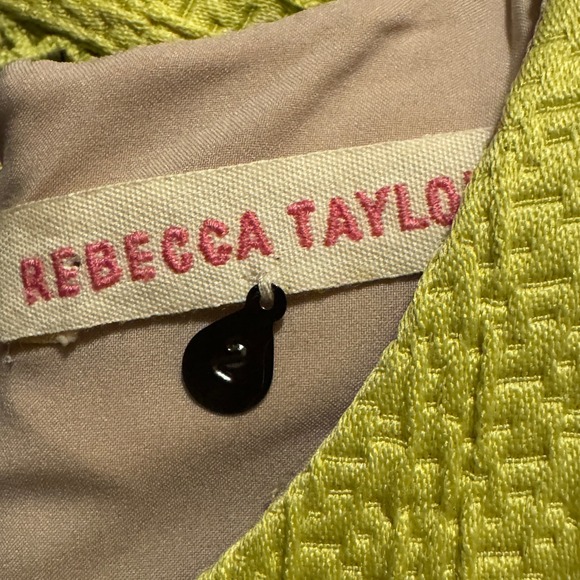 Rebecca‎ Taylor Cocktail Mini Dress Yellow Chartreuse Ladder Stitch Sleeveless 2 - Picture 4 of 12